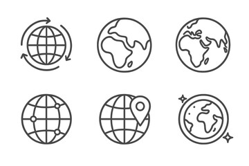 Simple globe icons: earth, network, location, navigation symbols