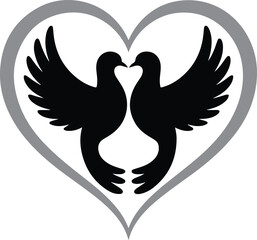 Two doves kissing forming a romantic heart shape symbol of love