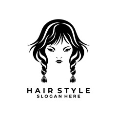 Women hair stylist logo design vector. Hair salon logo. Women face with beauty hair logo