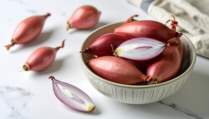 Fresh red shallots in a bowl