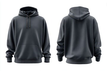 Dark Gray Hoodie. Men's Blank Template for Design Mockup. Isolated on White Background