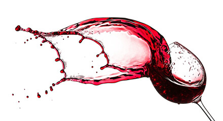 Organic red wine spill from a glass with transparent background for artistic projects