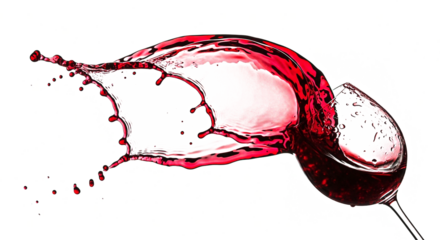 Organic red wine spill from a glass with transparent background for artistic projects