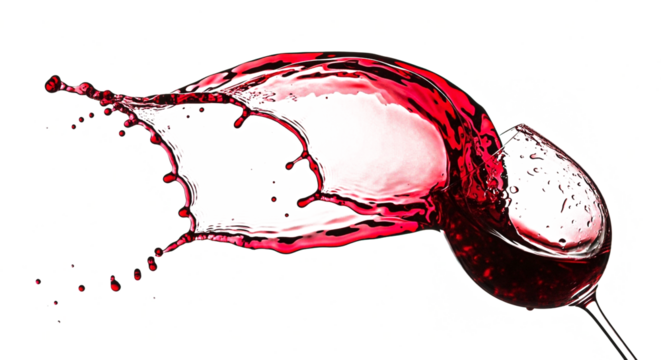 Organic red wine spill from a glass with transparent background for artistic projects