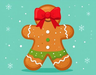 Naklejka premium Cartoon gingerbread man with a red bow