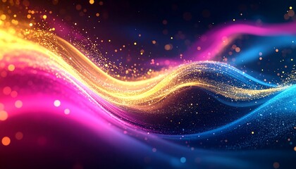 Abstract vibrant swirling waves of gold and blue light