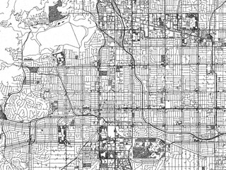 Fototapeta premium Black and white sketch-style map of Canoga Park, California, designed digitally with fine details and bold textures.
