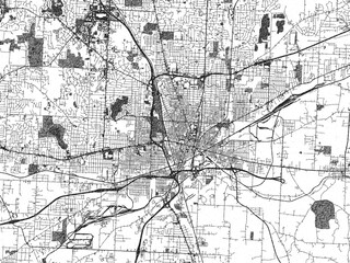 Decorative map of Canton, Ohio, in hand-drawn digital style, balancing urban detail with a monochrome look.