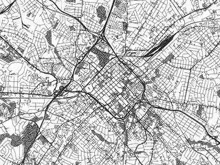 Fototapeta premium Black and white illustration map of Charlotte Center North, Carolina, showing its detailed urban layout in a hand-drawn style.