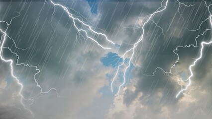 dark sky background and lightning strikes. Storm concept. Extreme weather. Weather changes. Global warming effects