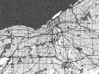 Fototapeta premium Decorative map of Cleveland, Ohio, rendered in sketch-like monochrome, ideal for posters and travel projects.