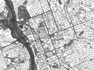 Obraz premium Stylized illustration of Columbia Center South, Carolina, showing its roads and neighborhoods in sketch-like black and white.