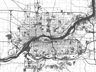 Obraz premium Artistic city map of Davenport, Iowa, created in hand-drawn black and white for editorial or decorative projects.