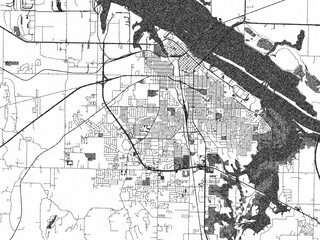 Fototapeta premium Hand-drawn style map illustration of Decatur, Alabama, in black and white with detailed streets and neighborhoods.
