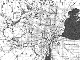 Obraz premium Detailed black and white map of Detroit Metro, Michigan, designed in a sketch-style illustration for creative use.