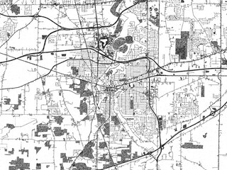 Fototapeta premium Monochrome sketch map of Elyria, Ohio, highlighting roads, rivers, and urban design.