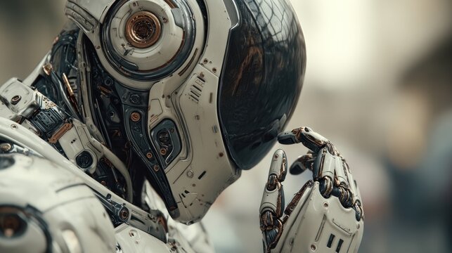 Thoughtful android pondering existence in a futuristic world portrait art