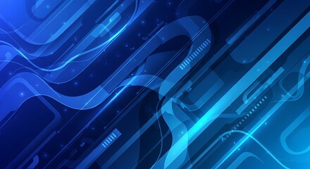 Abstract Blue Digital Technology Background with Glowing Lines and Shapes.