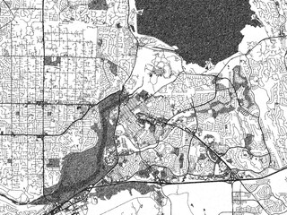Naklejka premium Black and white sketch-style map of Folsom, California, designed digitally with fine details and bold textures.