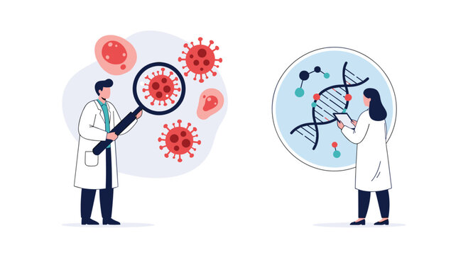 Scientists examine coronavirus and dna structure in laboratory research setting