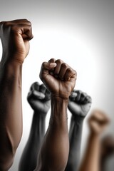Unity and strength represented by raised fists in solidarity against injustice during a protest