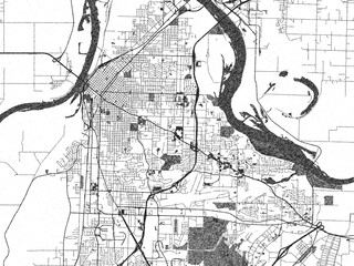 Black and white map of Fort Smith, Arkansas, designed in a digital hand-drawn style, highlighting roads, parks, and rivers.