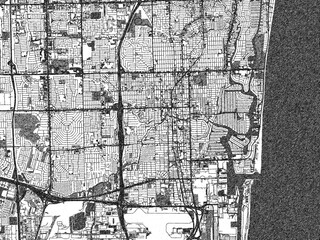 Fototapeta premium Poster-ready illustration map of Fort Lauderdale, Florida, in black and white hand-drawn style.