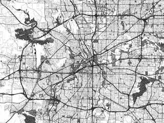 Obraz premium Hand-drawn style black and white city map illustration of Fort Worth, Texas, with detailed streets and shaded textures.