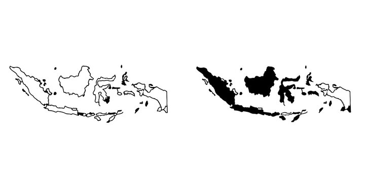 Indonesia Map Silhouette &ndash; Outline Vector Illustration