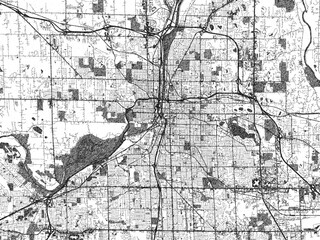 Obraz premium Poster-ready city map of Grand Rapids, Michigan, in black and white sketch-like style with detailed street layouts.