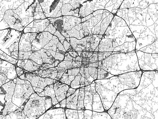 Poster-ready city map of Greensboro North, Carolina, in black and white sketch-like style with detailed street layouts.