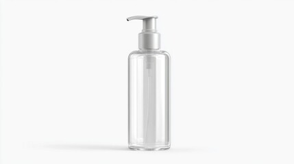 Clear Plastic Pump Bottle with White Lid on White Background