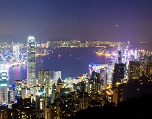 Obraz premium Night view of Hong Kong cityscape