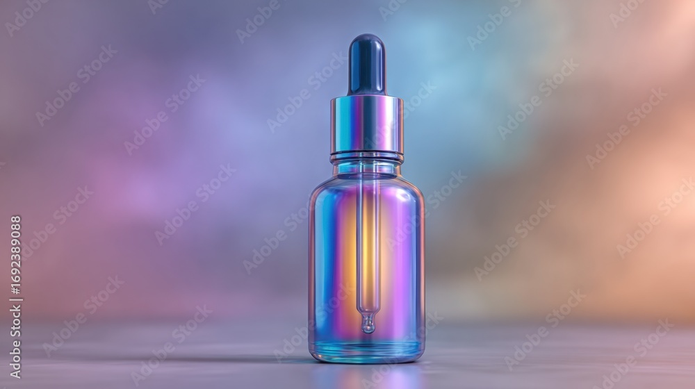 Canvas Prints iridescent glass dropper bottle with colorful background effect