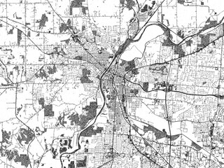 Obraz premium Black and white city map of Hamilton, Ohio, illustrated with fine detail and sketch textures.