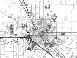 Illustrated city map of Harlingen, Texas, in black and white, combining detailed grids with shaded textures.