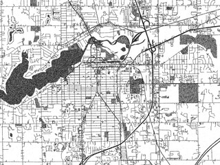 Illustrated city map of Holland, Michigan, in black and white, combining detailed grids with shaded textures.