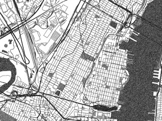 Naklejka premium Stylized illustration of Hoboken New, Jersey, showing its roads and neighborhoods in sketch-like black and white.
