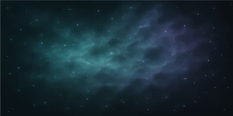 An abstract background of swirling blue cosmic clouds and bright stars in the dark universe