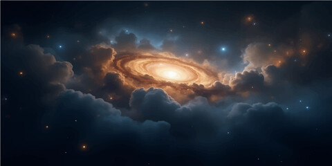 Abstract, sky-filled space with a dramatic, cloudy blue heaven at sunrise