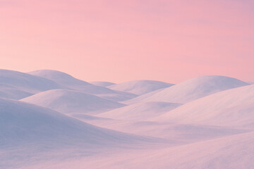 Snow-Covered Hills under a Soft Pink Winter Sky