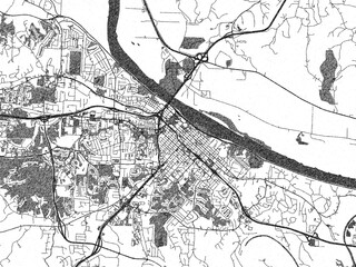Naklejka premium Black and white sketch-style map of Jefferson City, Missouri, designed digitally with fine details and bold textures.