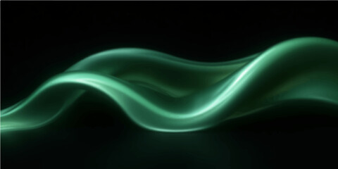 Green abstract smoke with flowing waves and smooth patterns on dark background