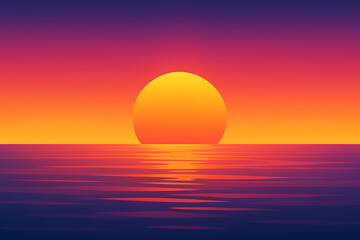 Sunset over Calm Ocean in Gradient Flat Style