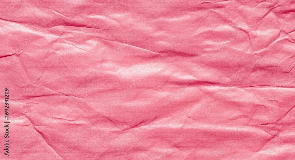 Poster closeup of a crumpled pink paper, creating a textured and abstract pattern