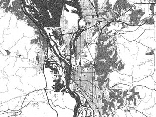 Naklejka premium Minimal city map illustration of La Crosse, Wisconsin, in hand-drawn style monochrome with strong gridlines and shaded areas.