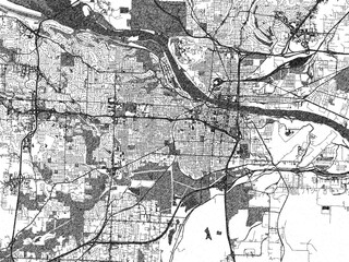 Obraz premium Stylized illustration of Little Rock, Arkansas, showing its roads and neighborhoods in sketch-like black and white.