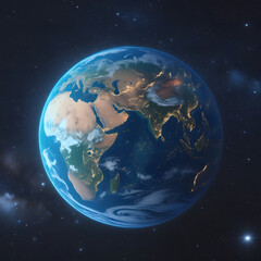 Fototapeta premium Stunning cosmic view of planet Earth in space with glowing atmosphere and surrounding star field