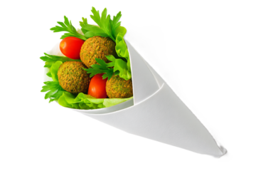 Falafel wrap mockup isolated white background fresh vegetables with editable branding space ideal for Mediterranean restaurant menus packaging and food advertising