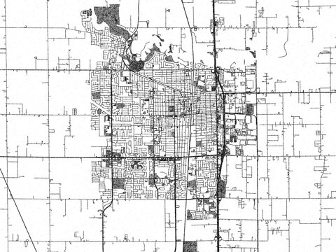 Artistic city map of Lodi, California, created in hand-drawn black and white for editorial or decorative projects.